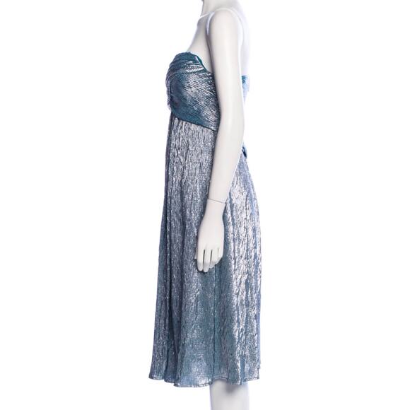 Rene Ruiz Collection Blue Metallic Strapless Sweetheart Column Dress 6 - Picture 6 of 9